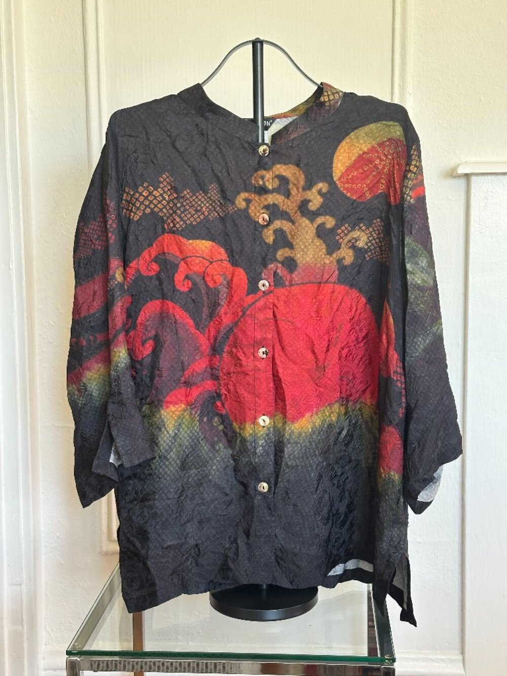 Citron 100% Silk Blouse | Black & Red Abstract Print | Size 2X